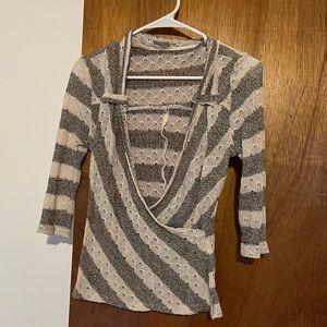 E Shakti Open Knit Style Striped V Neck Sweater Womens Medium 10